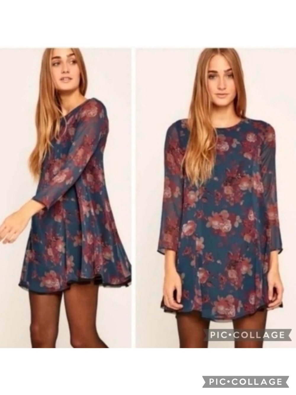 Kimchi Blue Urban Outfitters Teal Floral Swing Dress Mini S Boho indie Sleaze